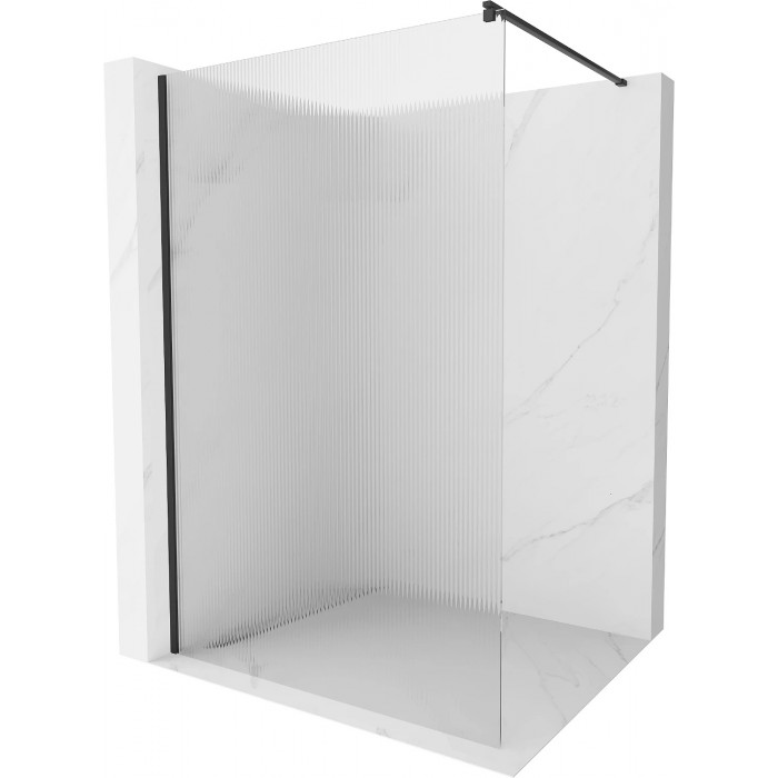 Walk-in dušo sienelė su grublėtu stiklu, juodas profilis