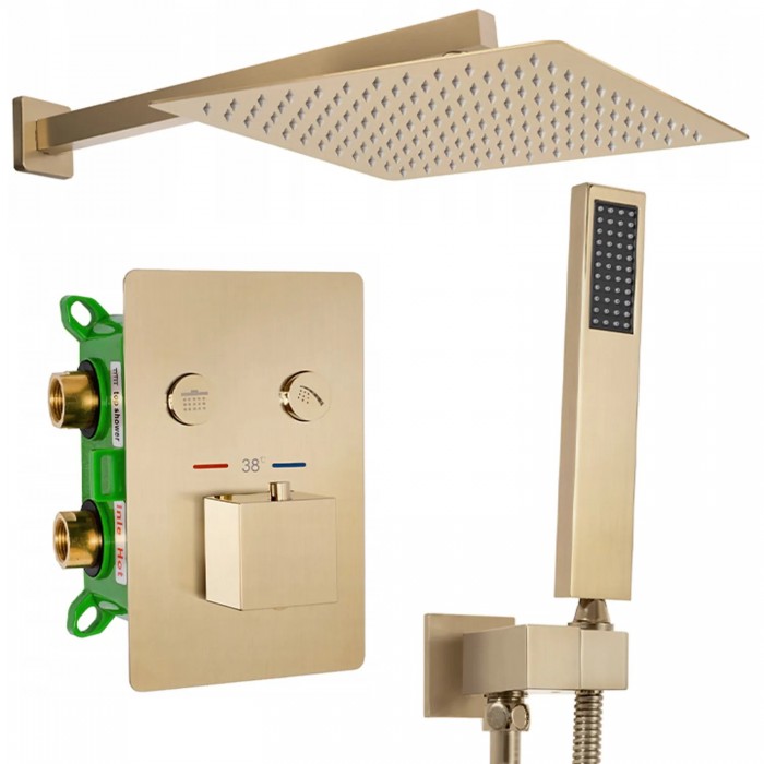 Potinkinė termostatinė dušo sistema Rea Davis braižyto aukso spalvos